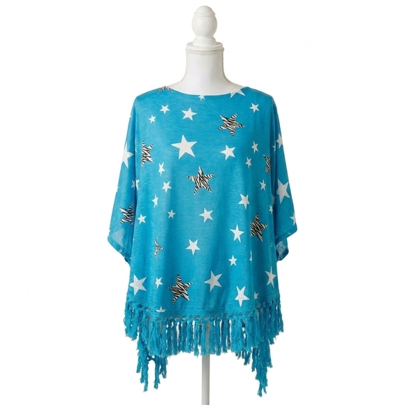 UMGEE Tops - NEW UMGEE star print tassel top in blue